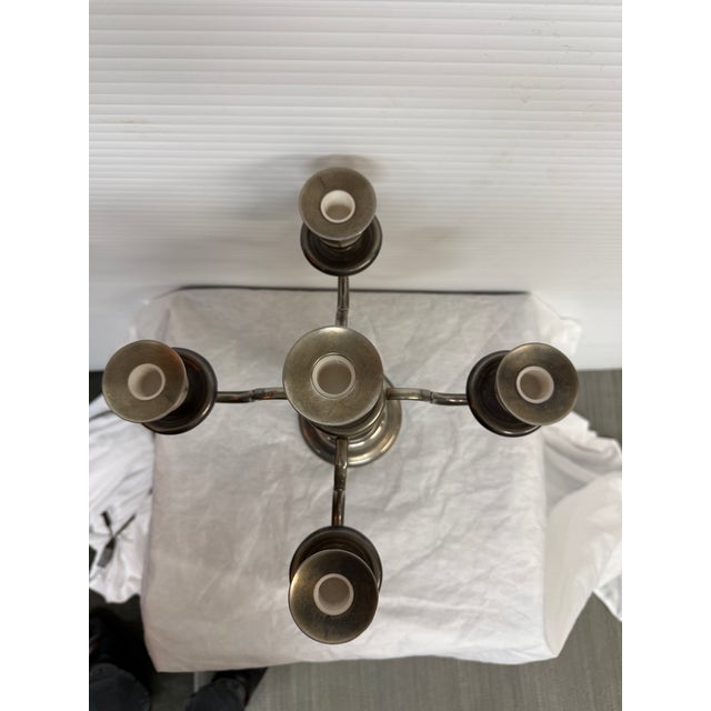Vintage Five Arm Pewter Candelabra For Sale In San Francisco - Image 6 of 12
