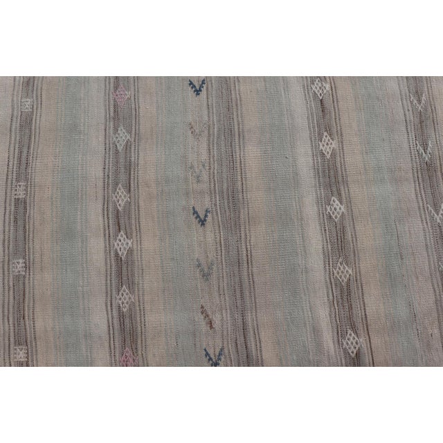 Vintage Turkish Kilim Runner With Soft Beige and Muted Pastel Stripes For Sale - Image 9 of 11