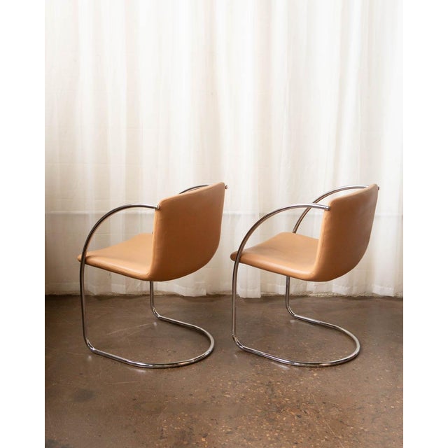 1970s 1970s Mid-Century Modern Saporiti Tubular Steel Chrome and Leather Italian Armchairs - Set of 6 For Sale - Image 5 of 17