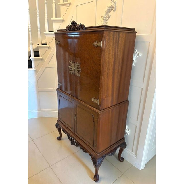 Vintage Burr Walnut Cocktail Drinks Cabinet, 1920 For Sale - Image 6 of 17