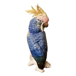 Blue Porcelain Parrot Figurine by Karl Ens, Saxe, 19th Century For Sale