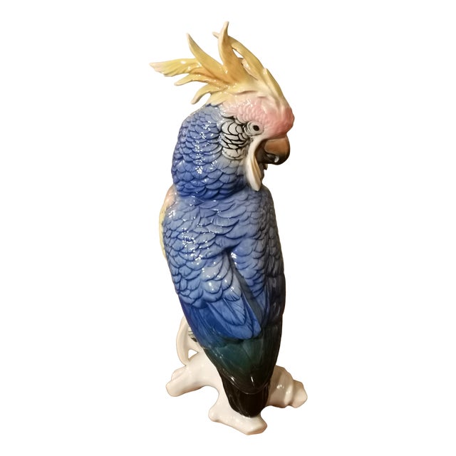 Blue Porcelain Parrot Figurine by Karl Ens, Saxe, 19th Century For Sale