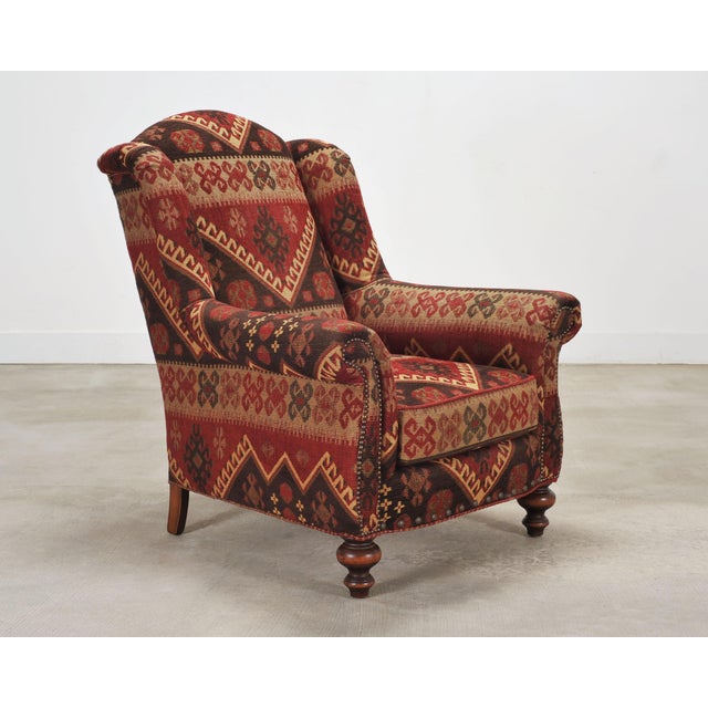 Old Hickory Furniture Co. King Ranch Kilim Rug Style Upholstered Lounge Chair + Ottoman For Sale - Image 4 of 18