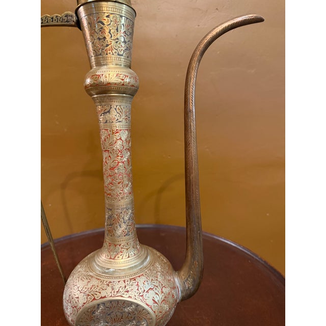 Vintage 23" Ornate Etched Solid Brass Aftabeh Ewer For Sale - Image 13 of 18