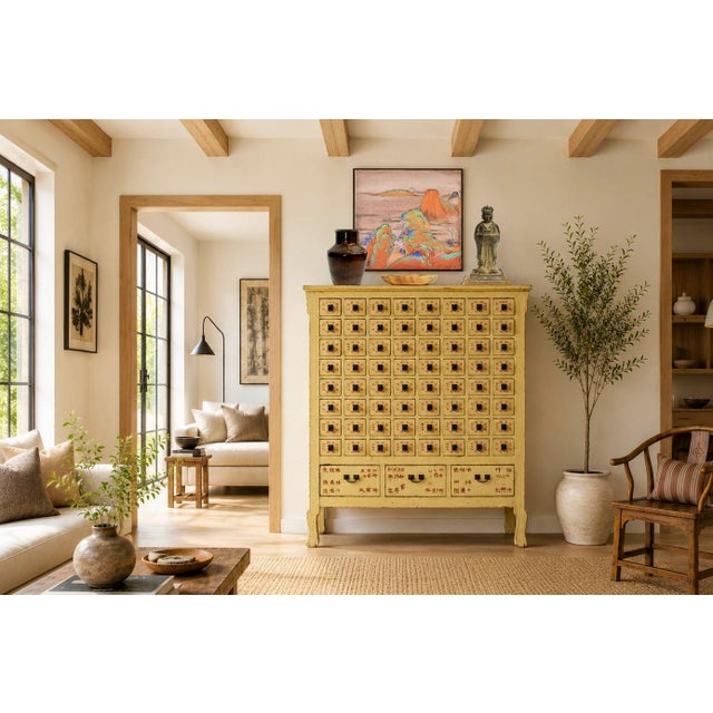 19th Century Chinese Apothecary Medicine Cabinet Yellow Lacquer 67 Drawers For Sale In Los Angeles - Image 6 of 18