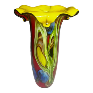 Late 20th Century Salvadore Studio Murano Colorful Cased Floral Studio Art Glass Vase