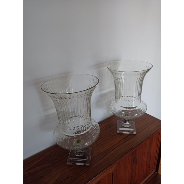 Large Antique French Belle Epoque Glass Crater Amphora Vases in the style of Baccarat, 1900s, Set of 2 For Sale - Image 11 of 14