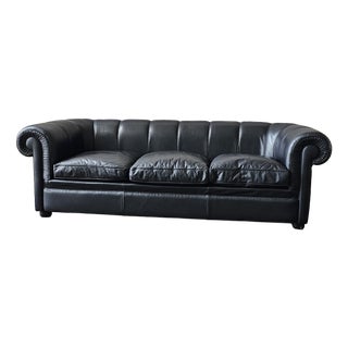 Chesterfield-Style Sofa in Genuine Leather For Sale