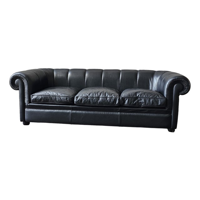 Chesterfield-Style Sofa in Genuine Leather For Sale