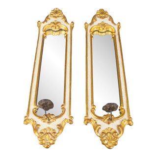 Mid 20th Century Dauphine Harrison & Gil Hand Carved & Painted Gold Gilt Pair of Sconce Mirrors For Sale