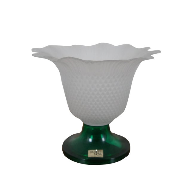 Pair of vintage votive / tea light candle holders by Studio Nova, featuring round green bases and white frosted glass tops...