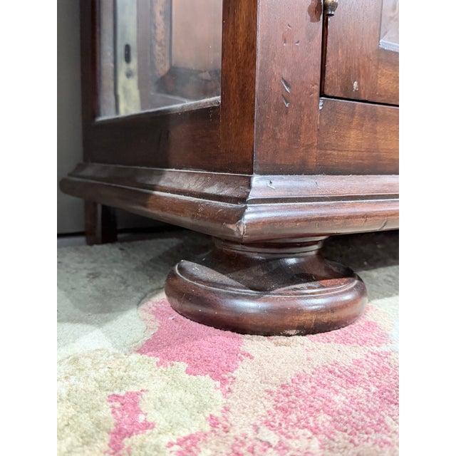 Late 20th Century Rustic Mahogany Glass Display Cabinet With Cremone Hardware For Sale - Image 10 of 10