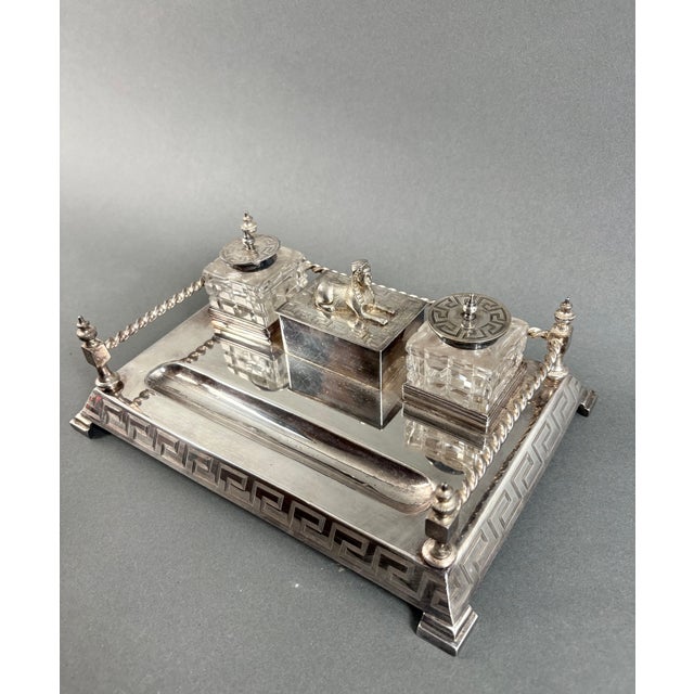 Silver Art Deco English Inkwell in the style in Neo-Egyptian, 1890s For Sale - Image 8 of 11