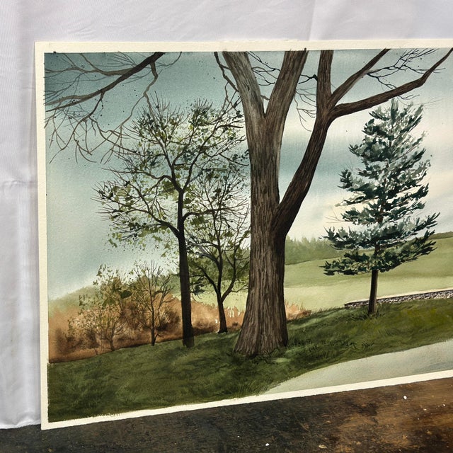 Late 20th Century Linda Luke Pincock (American, 20th C) Farmhouse Landscape Watercolor Painting For Sale - Image 5 of 12