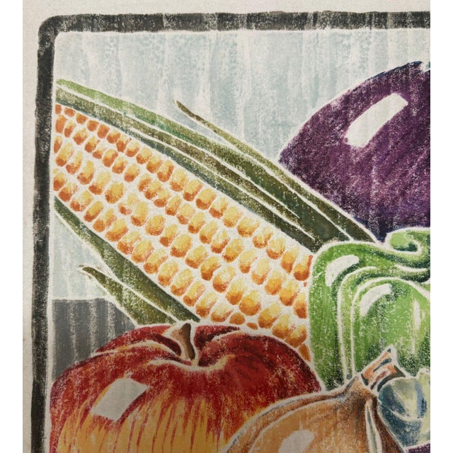 Paper Vintage E.f. Cramer Harvest Still Life Fruit & Veggies White Line Woodcut Print For Sale - Image 7 of 10