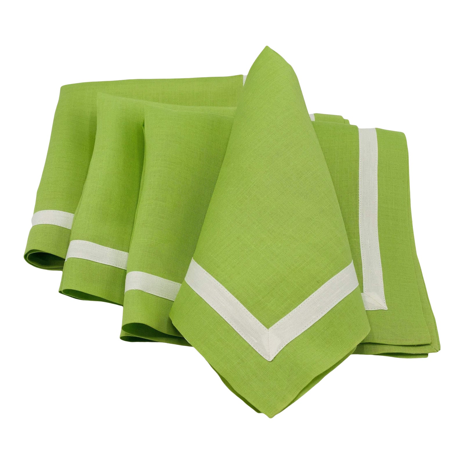 Chouchou Touch Green Linen Napkins With White Borders Set of 4 Chairish