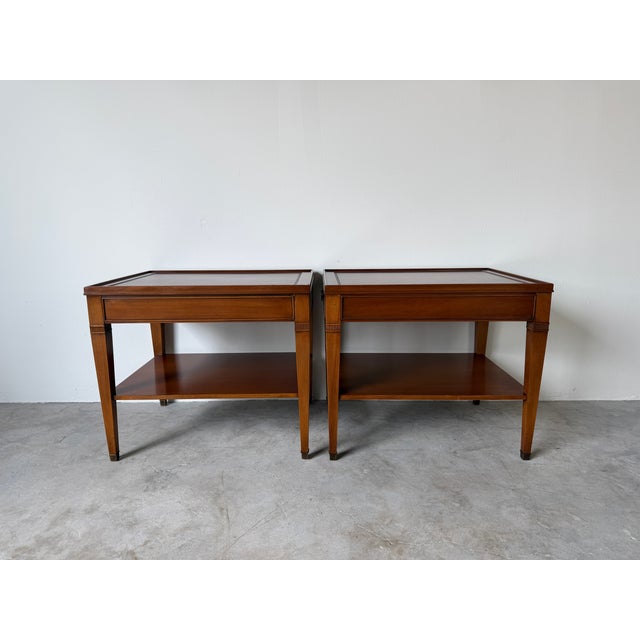 Vintage Hekman Neoclassical Style Wood End Tables With Drawers – A Pair For Sale - Image 9 of 17