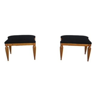 Pair of Henredon Neoclassical Black & Gold Footstools Ottomans For Sale