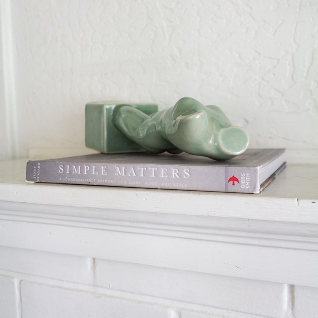 Ceramic Nude Female Sculpture on Plinth With Sage Green Glaze For Sale - Image 16 of 18