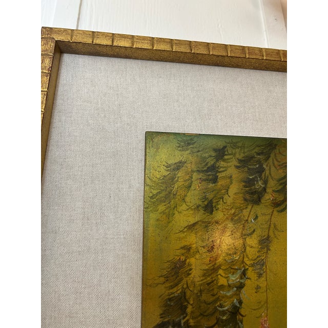 Pair of Vintage Original Oil on Board With New Linen Float Mat and Original Wood and Gold Leaf Frames For Sale - Image 13 of 18