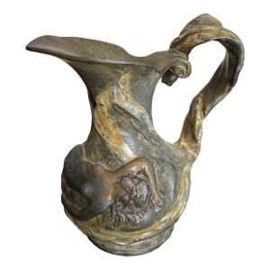 Early 20th Century Art Nouveau Figural Pitcher Cb Perron Nude Woman Metal Vase
