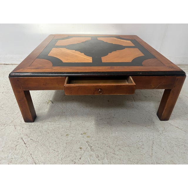 20th Century Wooden Coffee Table with Geometric Decoration For Sale - Image 3 of 9