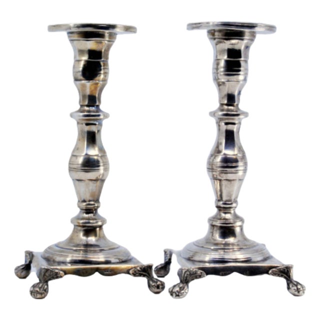 Low Turned Silver Candlesticks with Hexagonal Shafts, Set of 2 For Sale