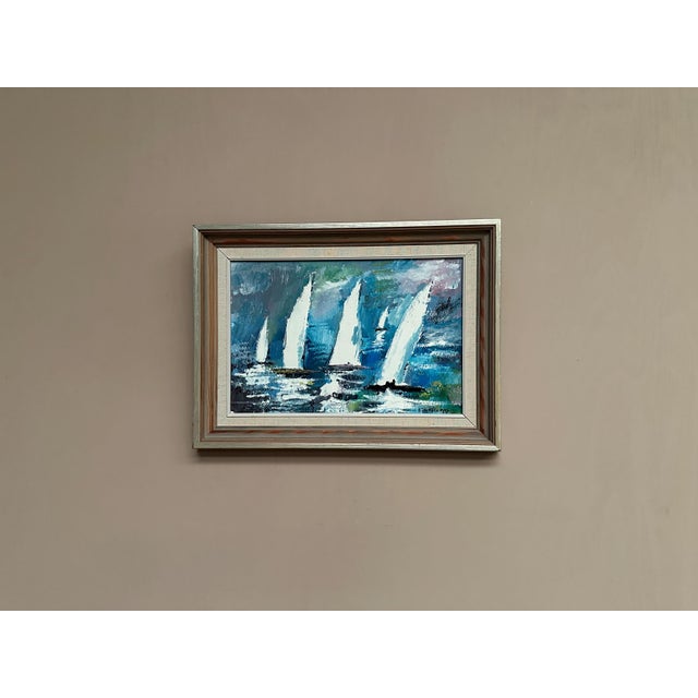 Original Vintage Swedish Oil on Panel – “Sailboats” by Bertil Thorell (1908–1984) – Signed & Dated 1977 – Vintage & Framed...
