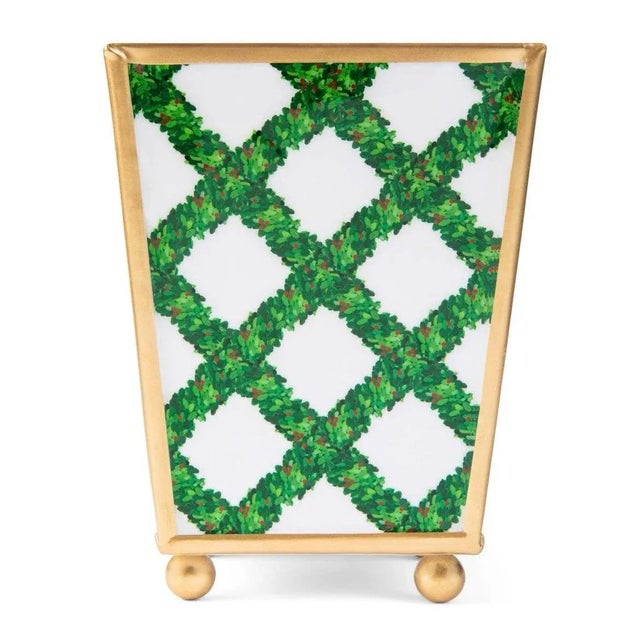 2020s Boxwood Trellis Enameled Square Cachepot For Sale - Image 5 of 7