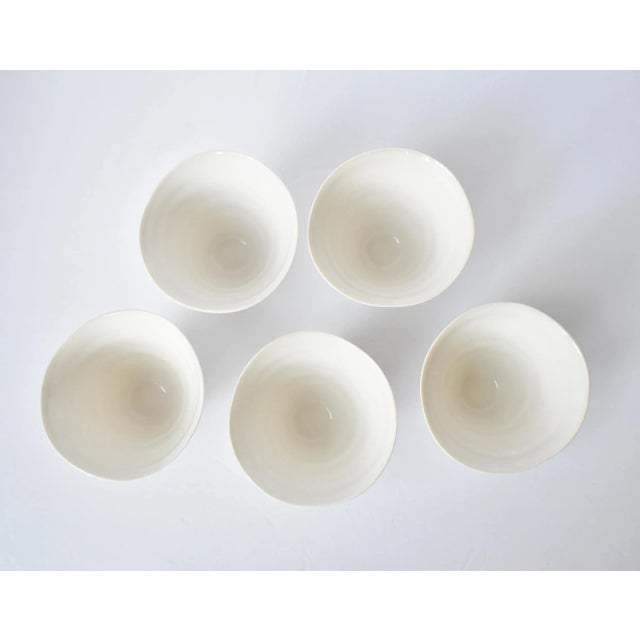 Art Pottery Hand-Thrown White Porcelain Bowls - Set of 5 For Sale - Image 4 of 11
