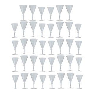 Vintage Belgian Etched Crystal Martini & Cocktail Glasses - Set of 38 For Sale