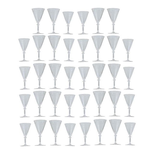 Vintage Belgian Etched Crystal Martini & Cocktail Glasses - Set of 38 For Sale