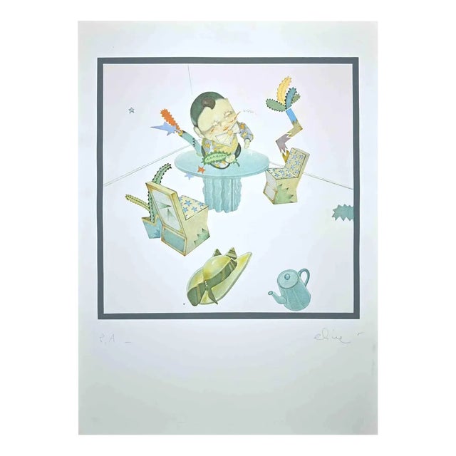 Luca Alinari, Figure on a Table, Screen Print, 1980s For Sale