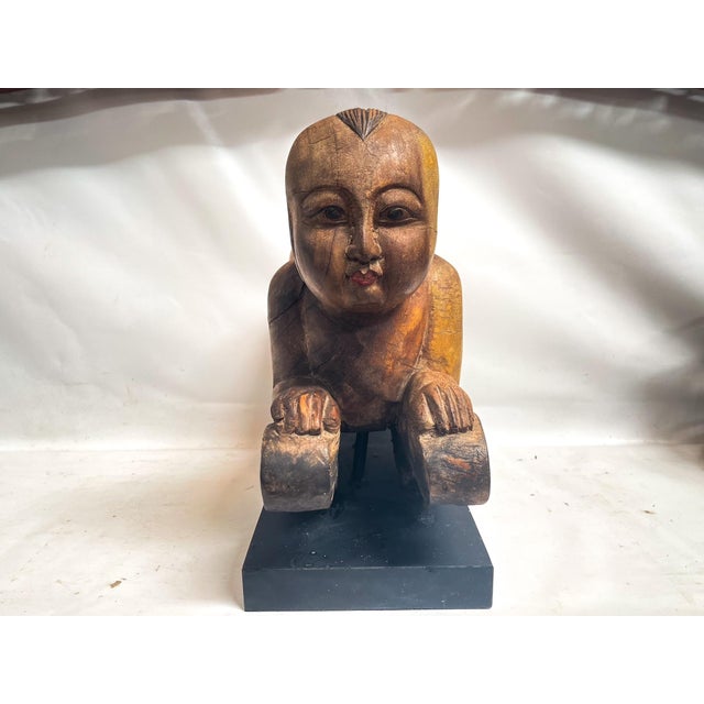 Indian Baby Buddha Statue on Low Profile Formica Base For Sale - Image 3 of 14