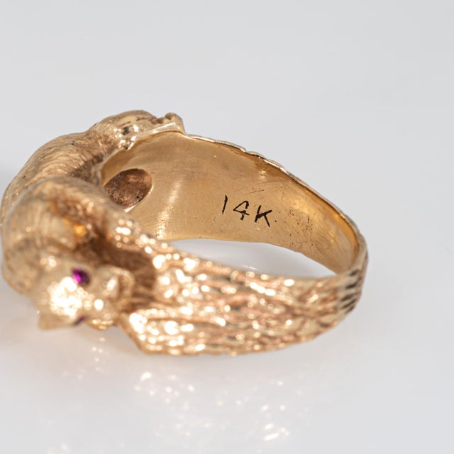 Mid 20th Century Panther Ring Vintage Heavy 16.6 Gm 14k Yellow Gold Fine Animal Jewelry Sz 8.75 For Sale - Image 9 of 9