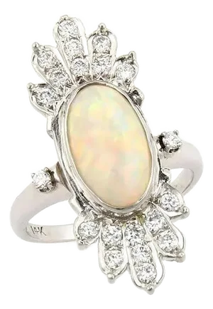 Diamond Fire Opal 14k White Gold Ring, Size 6.5