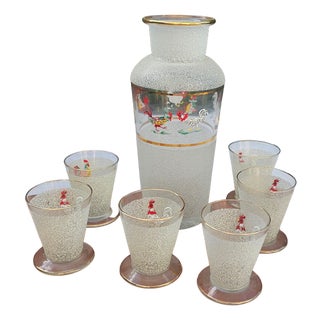 Glass Decanter with Glasses, 1960s, Set of 7 For Sale