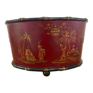 Chinoiserie Red Lacquer Planter For Sale
