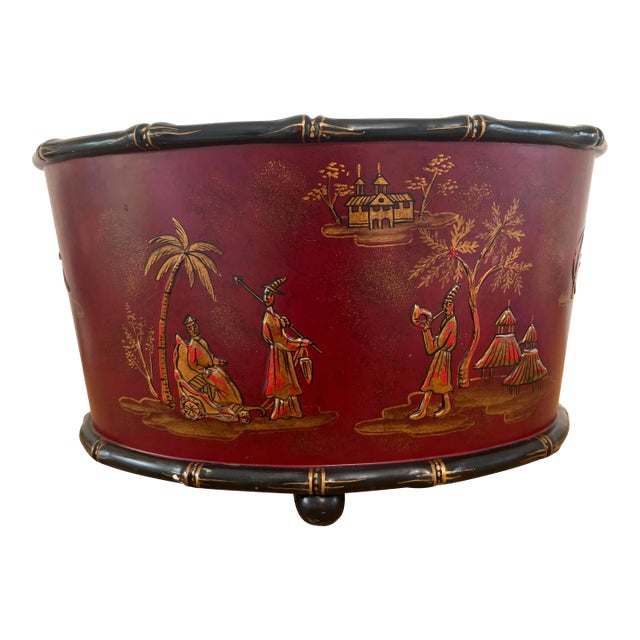 Chinoiserie Red Lacquer Planter For Sale