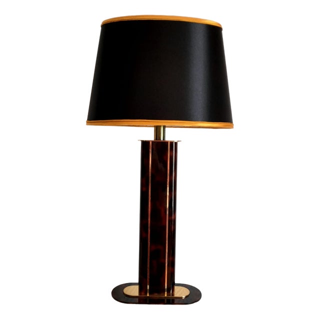 Hollywood Regency Black and Gold Tortoiseshell Lamp, 1980s For Sale