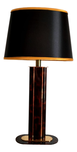 Hollywood Regency Black and Gold Tortoiseshell Lamp, 1980s