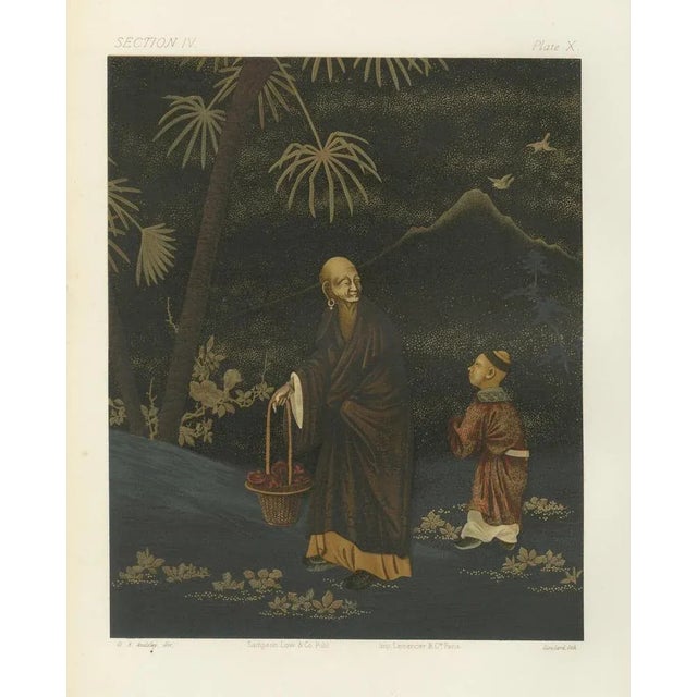Paper G. A. Audsley, Japanese Monk and Young Attendant, 1880s, Lithograph on Paper For Sale - Image 7 of 10