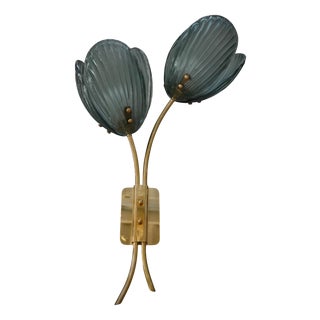Green Murano Art Glass and Brass Wall Light, 2000s For Sale