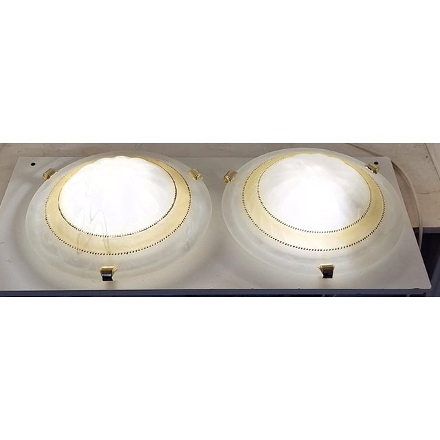 2000 - 2009 Flat Vintage Ceiling Lamps with Matte White Marbled Relief Glass Shades, 2000s, Set of 2 For Sale - Image 5 of 8