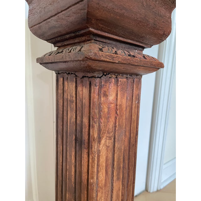 Antique Wooden Carved Column Pedestal Plant Stand For Sale - Image 12 of 12