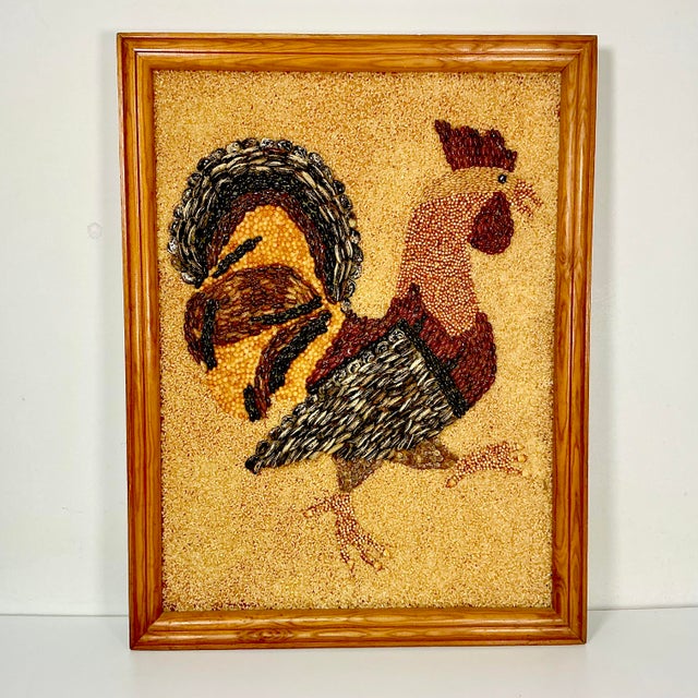 Vintage Home is pleased to present this Americana Folk Art Seed Collage of a Rooster. It’s a large piece, over 25” tall...