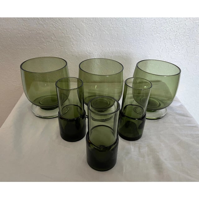 Olive Vintage Mid-Century Modern Olive Green Lowball & Shot Glasses-A Set For Sale - Image 8 of 8