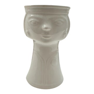 Vintage Veb Haldensleben Face Vase | East German MCM Ceramic Planter | Sculptural Head Vase | Minimalist Art Pot For Sale