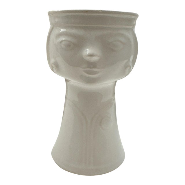 Vintage Veb Haldensleben Face Vase | East German MCM Ceramic Planter | Sculptural Head Vase | Minimalist Art Pot For Sale