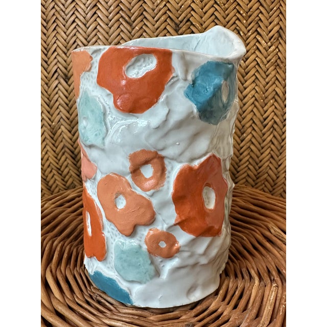 Vintage Handmade & Signed Brutalist Ceramic Vase With Postmodern Pop Art Designs For Sale - Image 9 of 12